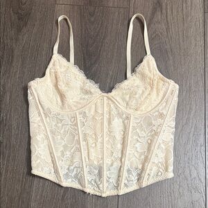 Kendall & Kylie Cream Corset Lace Top